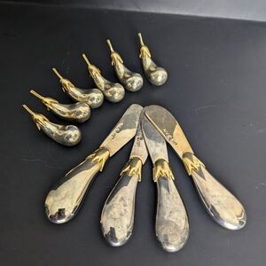 Vintage Silver and gold Egg plant knives and knife holder Joie de vivre